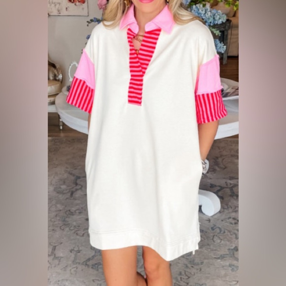 NEW- Noel stripe patchwork t shirt dress